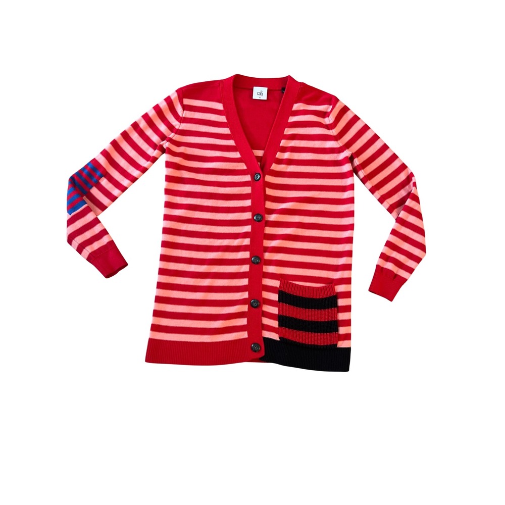 Cabi Catch All Cardigan Red Pink Striped Button Front Sweater XS